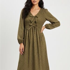 NWT Anniewear Olive Green Polka Dot Dress Size Large